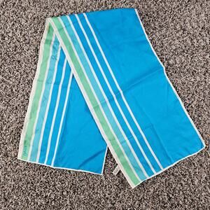 Vintage Vera Womens Long Satin Scarf Bright Blue Green Striped Print